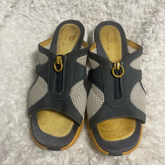 Cole Haan Nike Air denim blue and white slides wedge sandals SZ9B - Picture 1 of 8